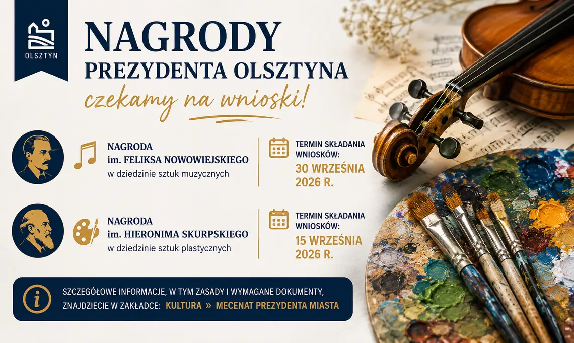 Start zgłoszeń do nagród Prezydenta Olsztyna dla twórców kultury