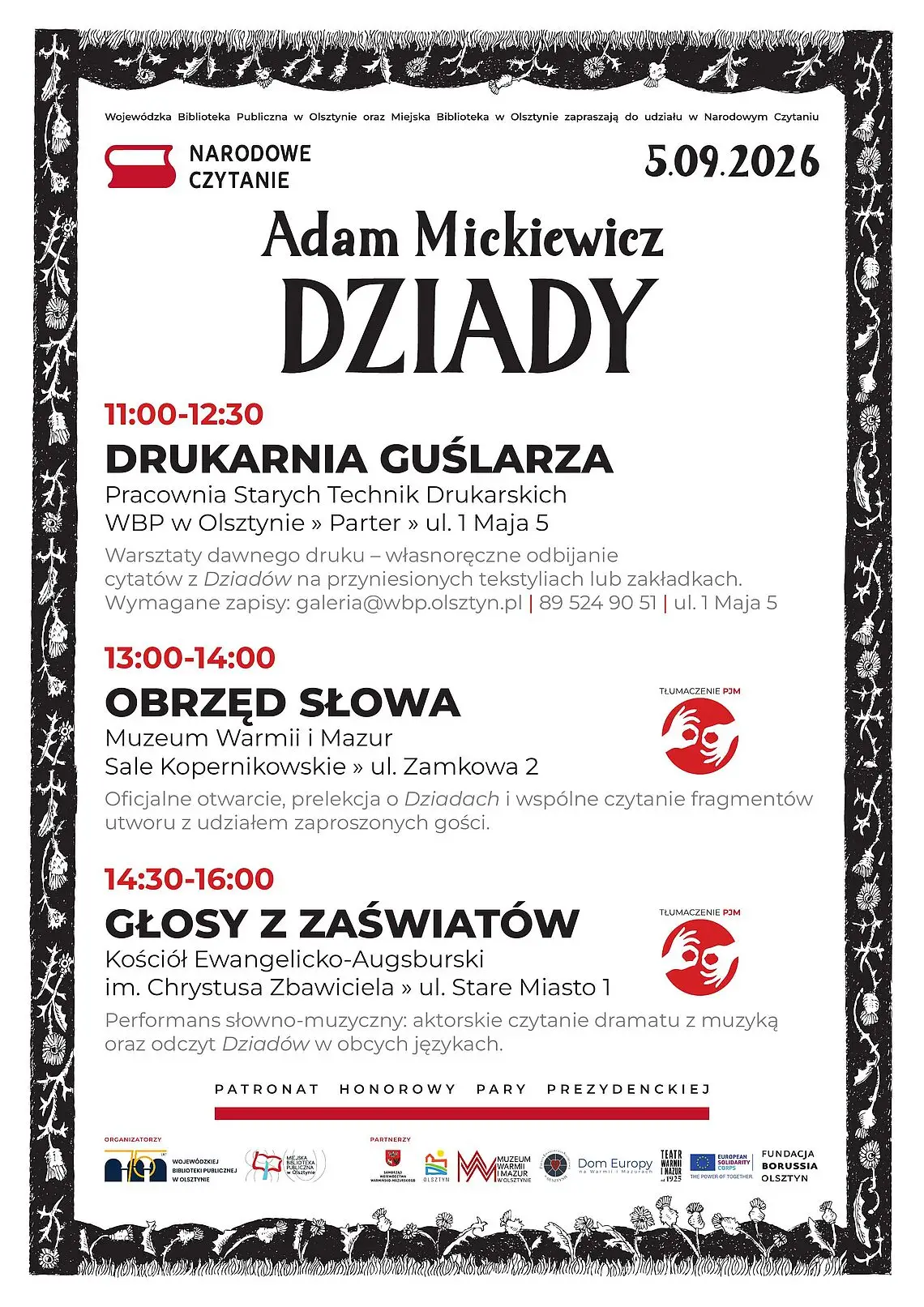 Olsztyn weźmie udział w Narodowym Czytaniu "Dziadów"