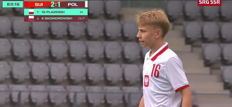 Wojciech Płaziński z Stomilu Olsztyn wystąpił w meczu U-15 z Szwajcarią