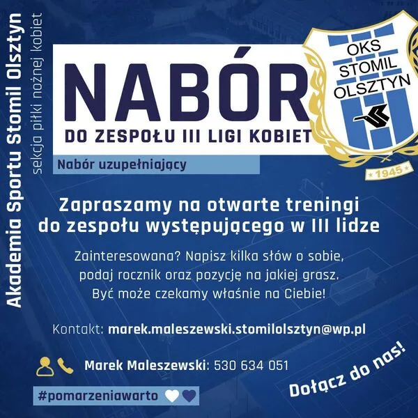 Nabór do drużyny III ligi kobiet Stomilu Olsztyn