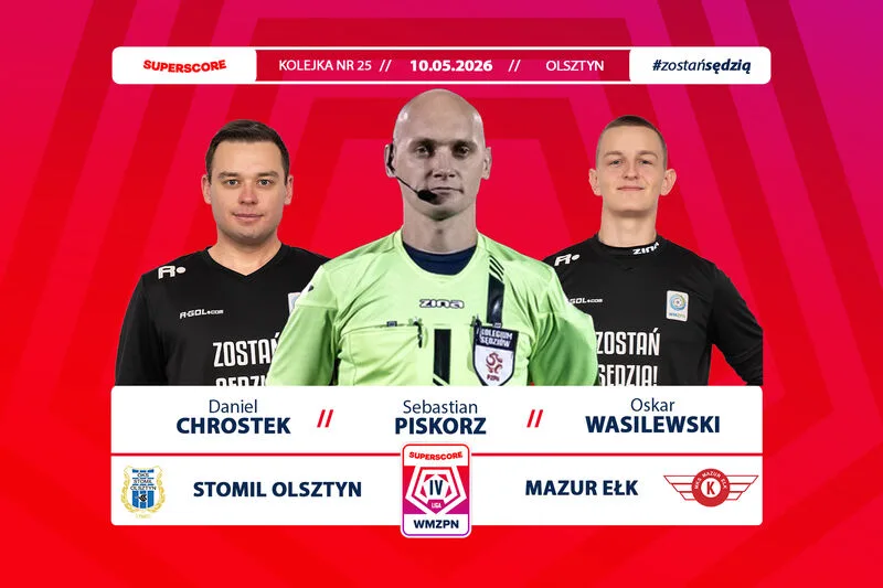 Sebastian Piskorz sędzią meczu Stomil Olsztyn - Mazur Ełk